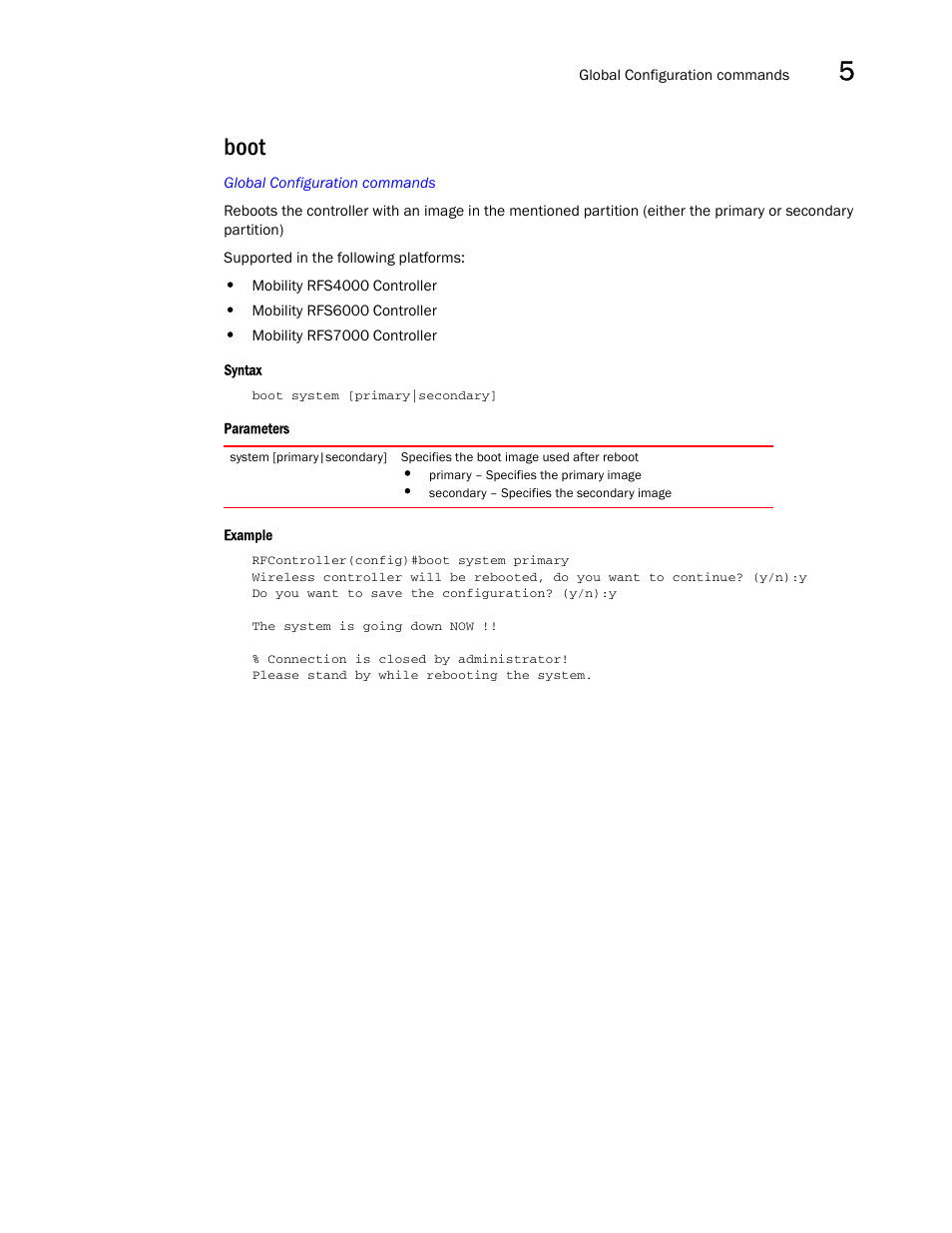 Boot | Brocade Communications Systems RFS6000 User Manual | Page 231 / 839