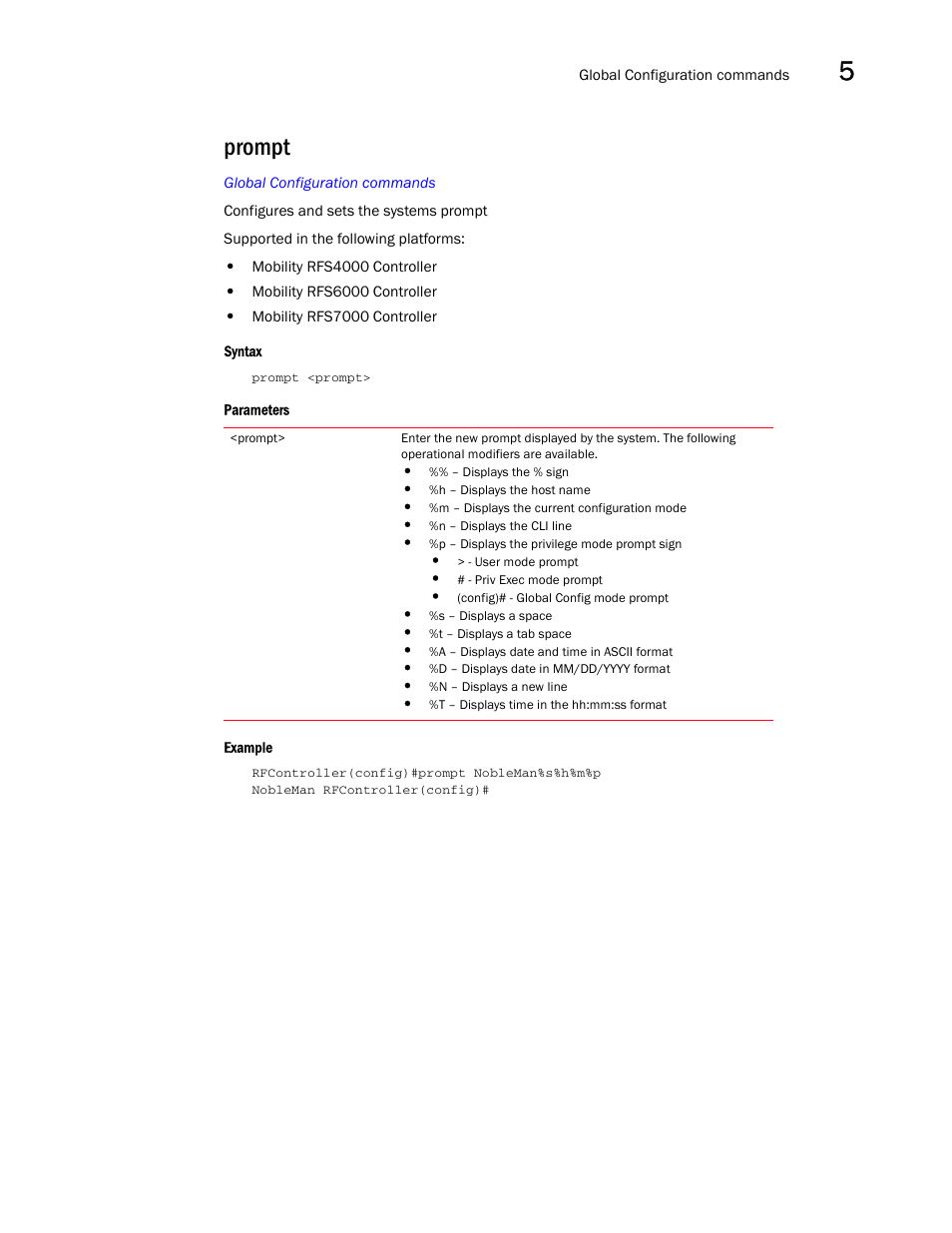 Prompt | Brocade Communications Systems RFS6000 User Manual | Page 275 / 839