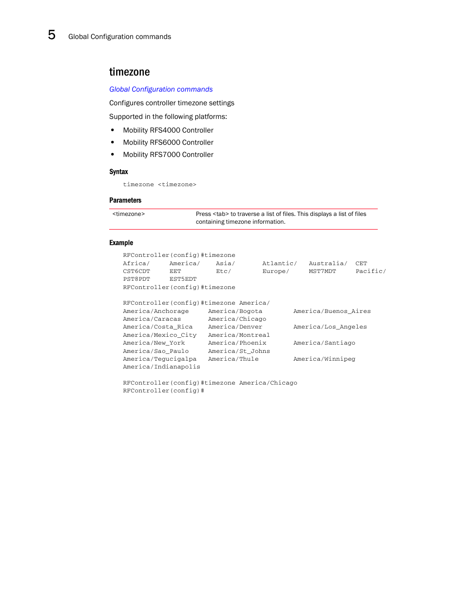 Timezone | Brocade Communications Systems RFS6000 User Manual | Page 306 / 839