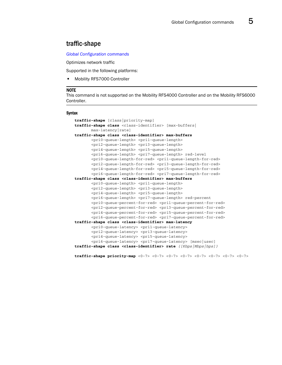 Traffic-shape | Brocade Communications Systems RFS6000 User Manual | Page 307 / 839