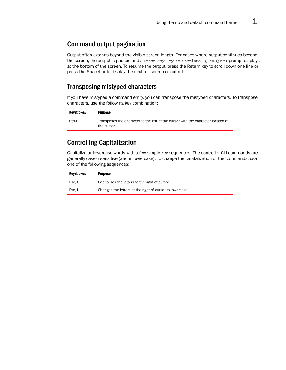 Transposing mistyped characters, Controlling capitalization, Command output pagination | Brocade Communications Systems RFS6000 User Manual | Page 31 / 839