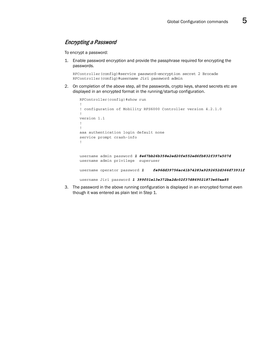 Encrypting a password | Brocade Communications Systems RFS6000 User Manual | Page 311 / 839