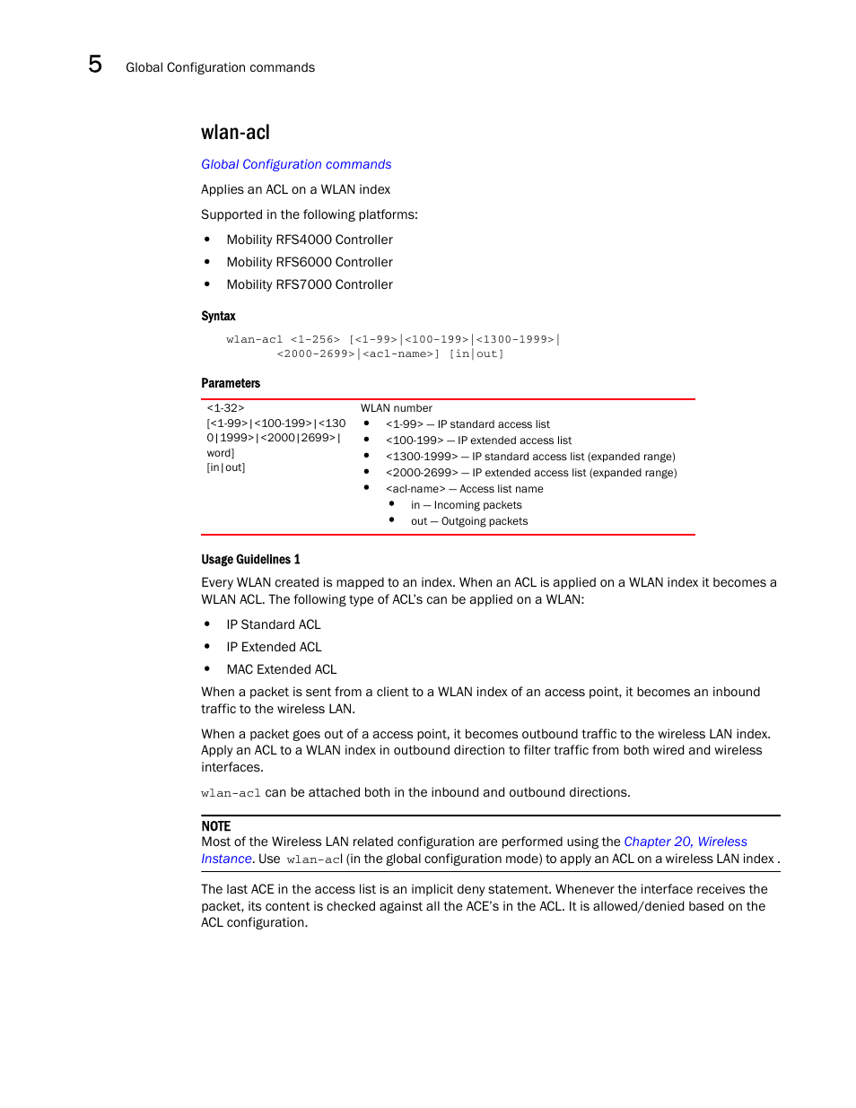 Wlan-acl | Brocade Communications Systems RFS6000 User Manual | Page 314 / 839
