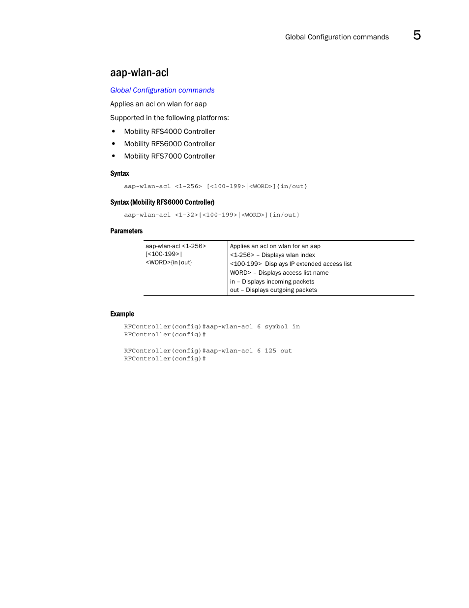 Aap-wlan-acl | Brocade Communications Systems RFS6000 User Manual | Page 323 / 839