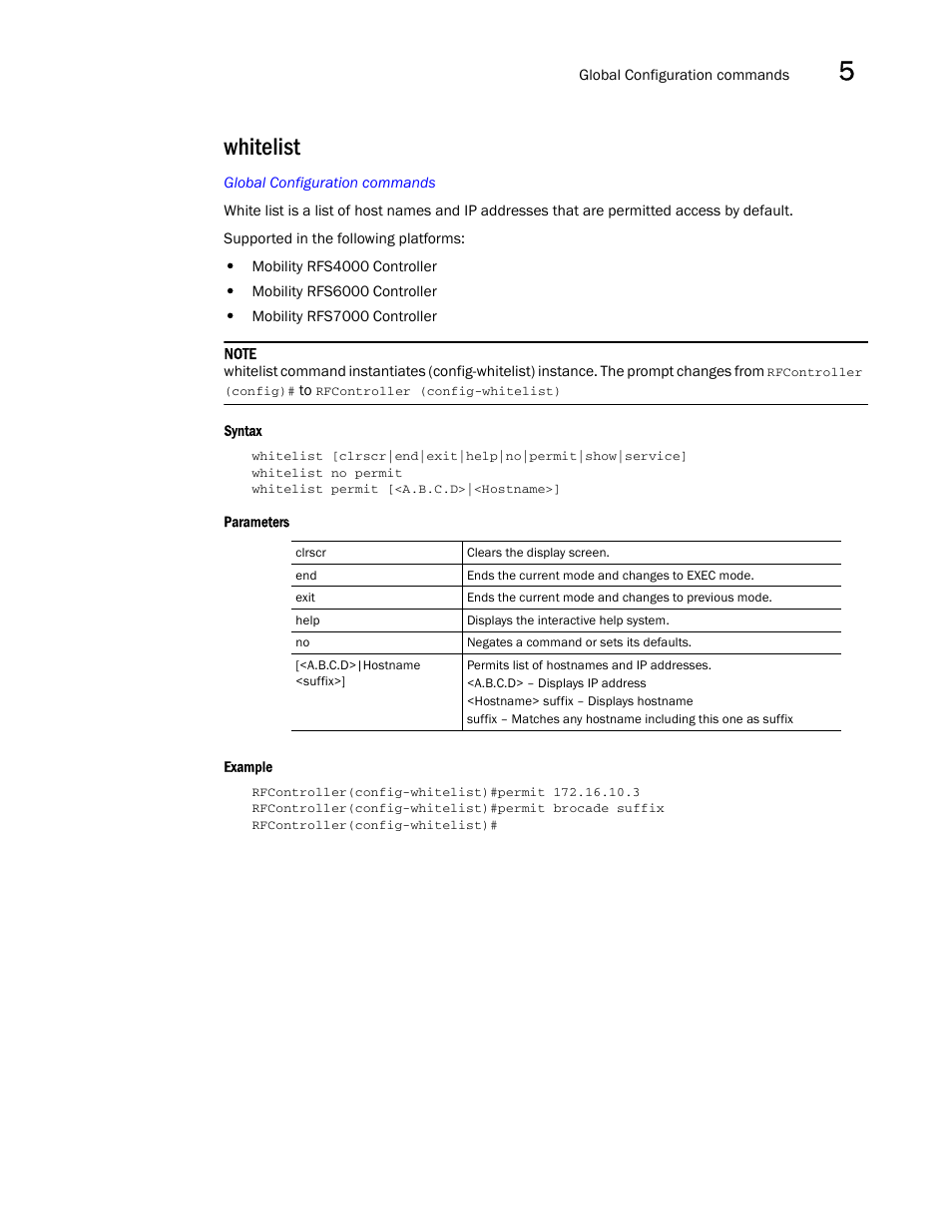 Whitelist | Brocade Communications Systems RFS6000 User Manual | Page 327 / 839