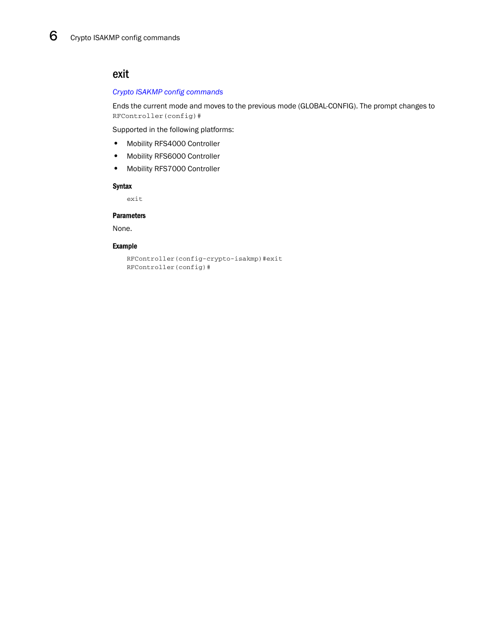 Exit | Brocade Communications Systems RFS6000 User Manual | Page 334 / 839