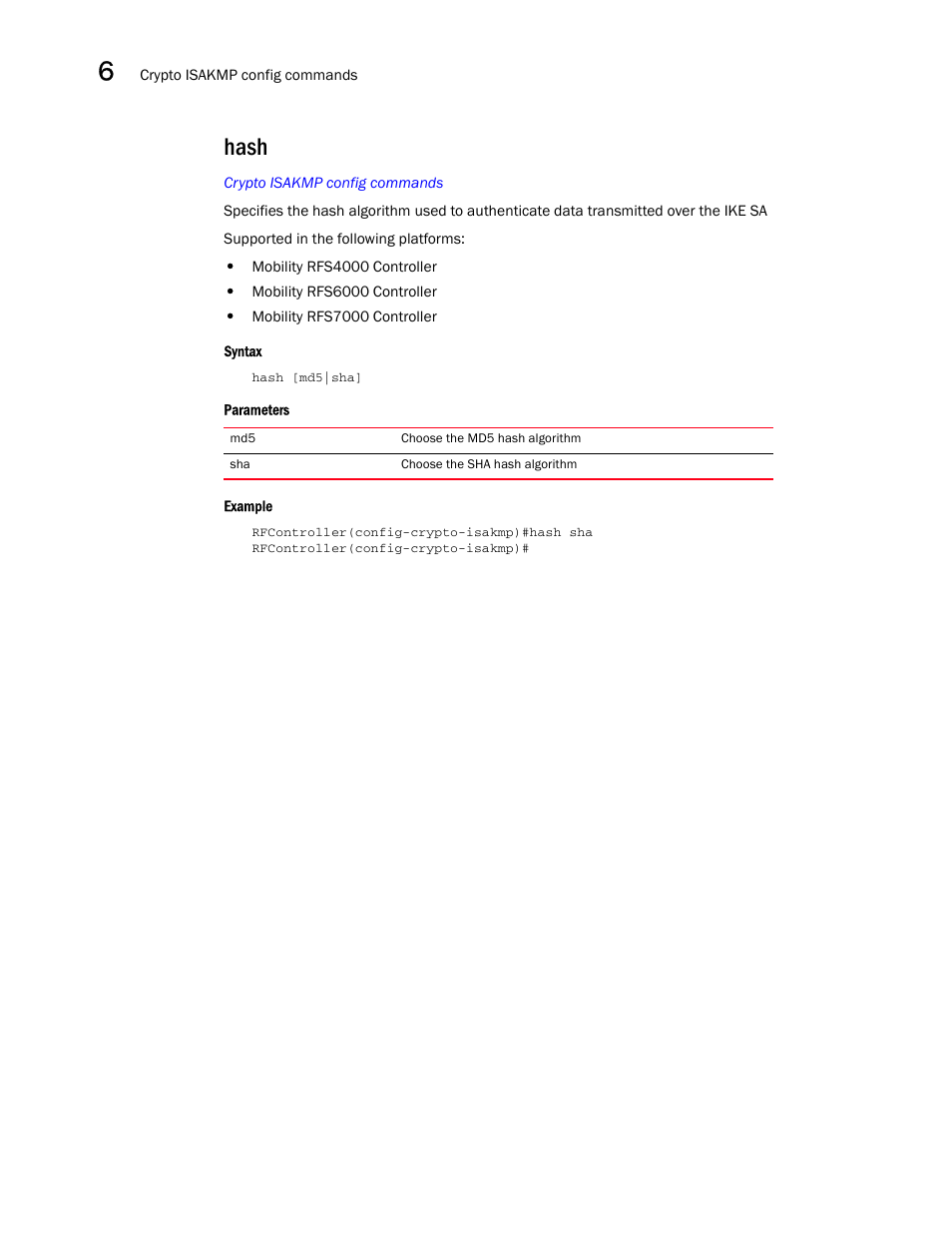 Hash | Brocade Communications Systems RFS6000 User Manual | Page 336 / 839