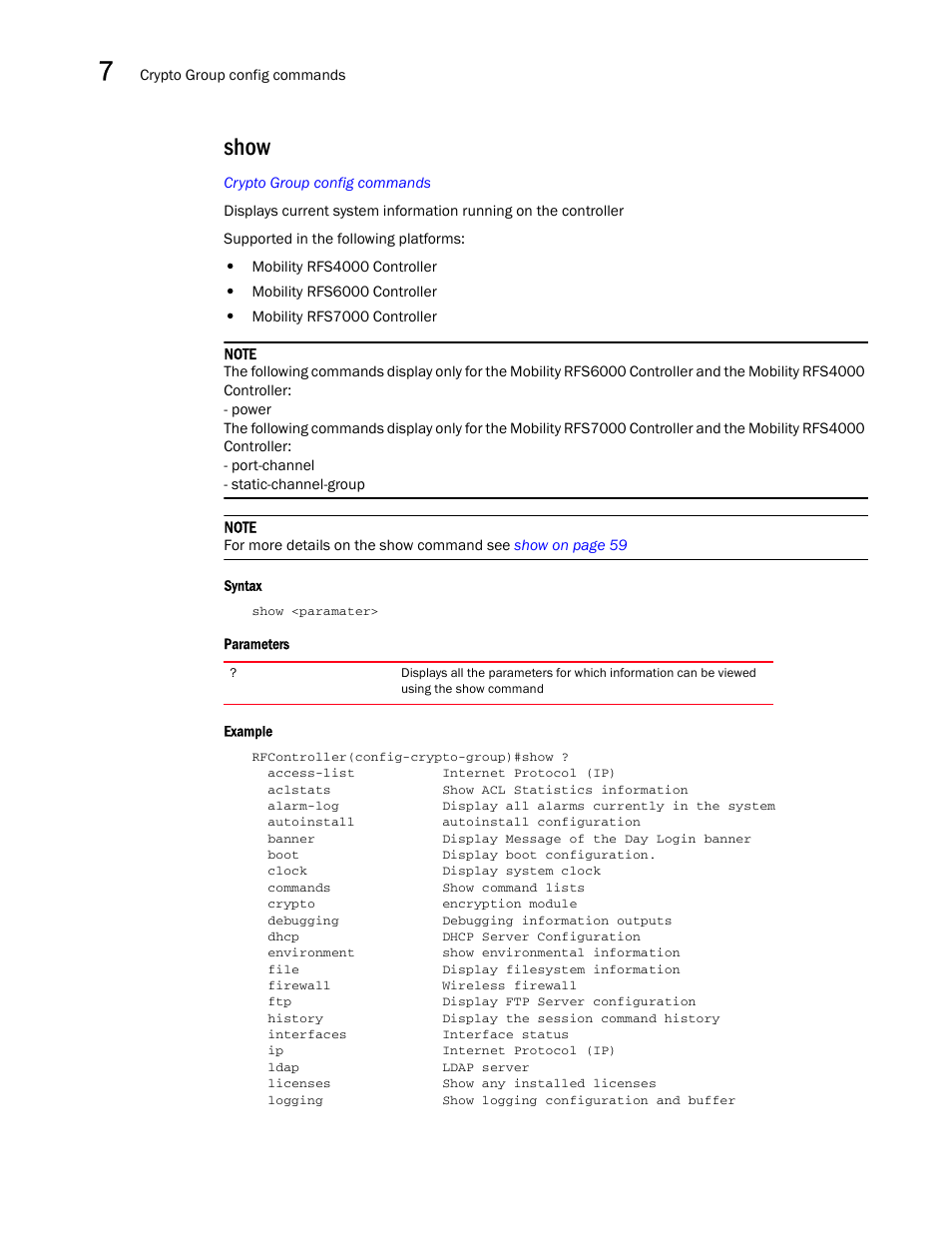 Show | Brocade Communications Systems RFS6000 User Manual | Page 350 / 839