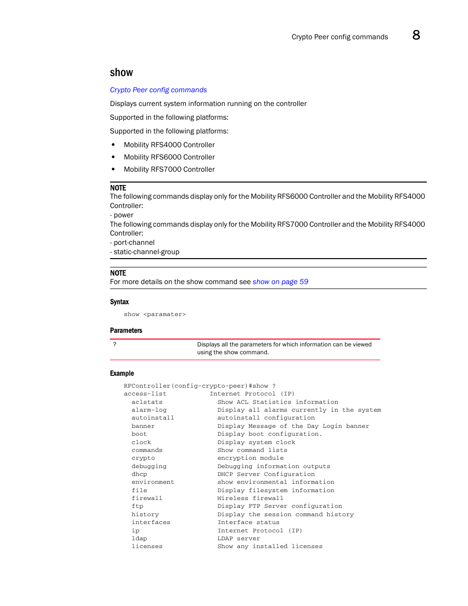 Show | Brocade Communications Systems RFS6000 User Manual | Page 361 / 839