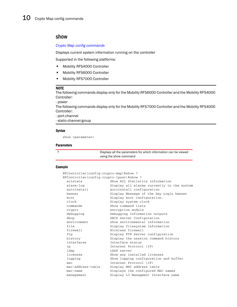 Show | Brocade Communications Systems RFS6000 User Manual | Page 386 / 839
