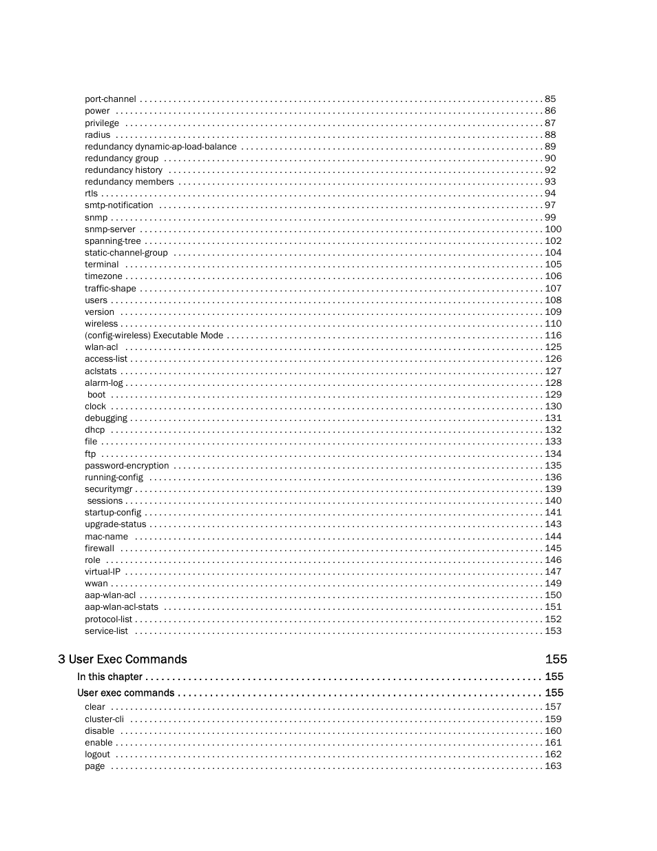 3 user exec commands 155 | Brocade Communications Systems RFS6000 User Manual | Page 4 / 839