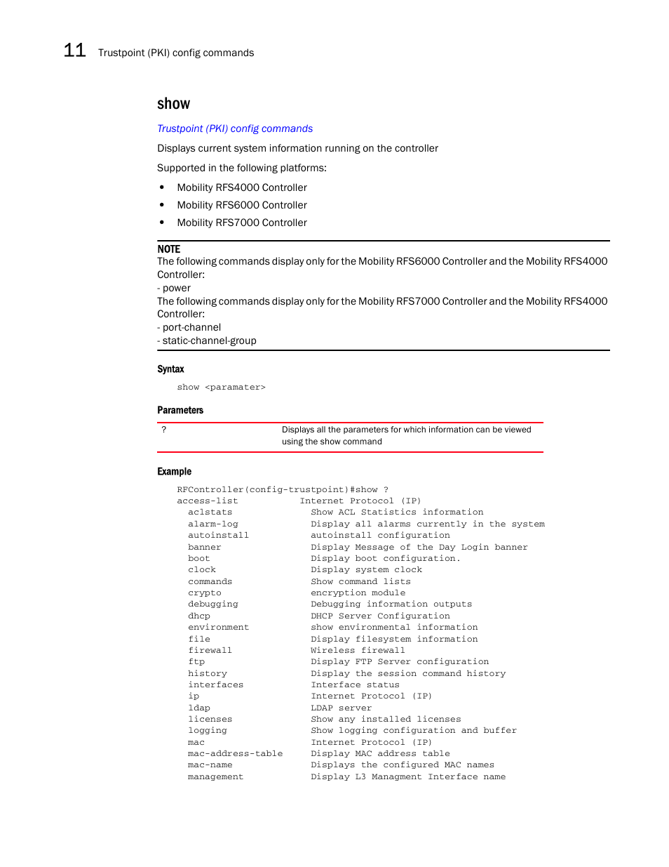 Show | Brocade Communications Systems RFS6000 User Manual | Page 402 / 839