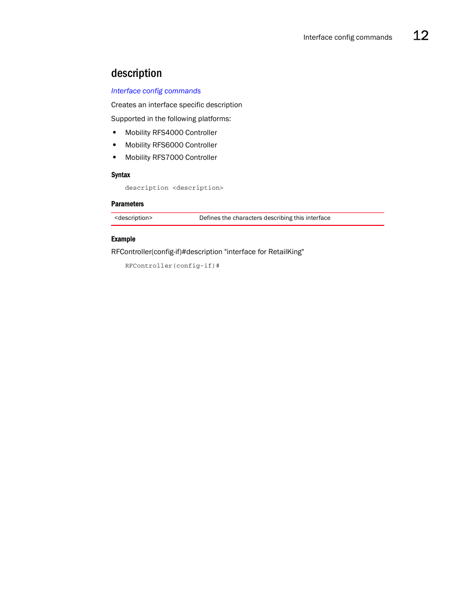 Description | Brocade Communications Systems RFS6000 User Manual | Page 409 / 839