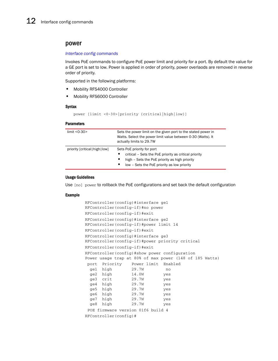 Power | Brocade Communications Systems RFS6000 User Manual | Page 422 / 839