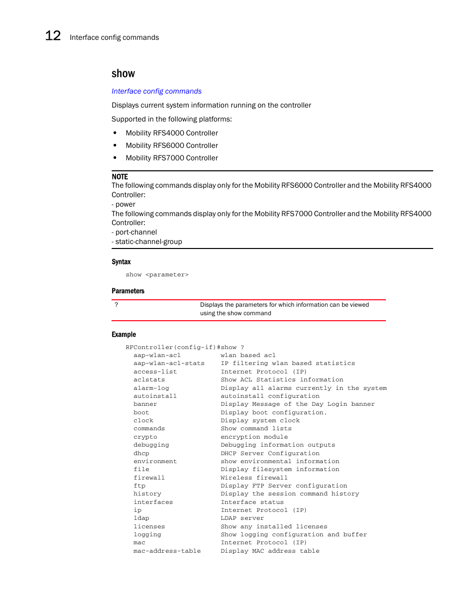 Show | Brocade Communications Systems RFS6000 User Manual | Page 424 / 839