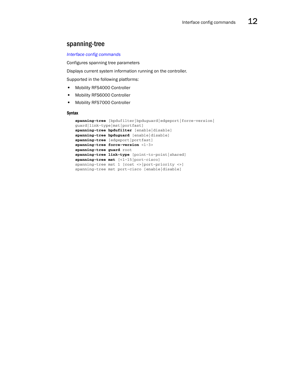 Spanning-tree | Brocade Communications Systems RFS6000 User Manual | Page 427 / 839