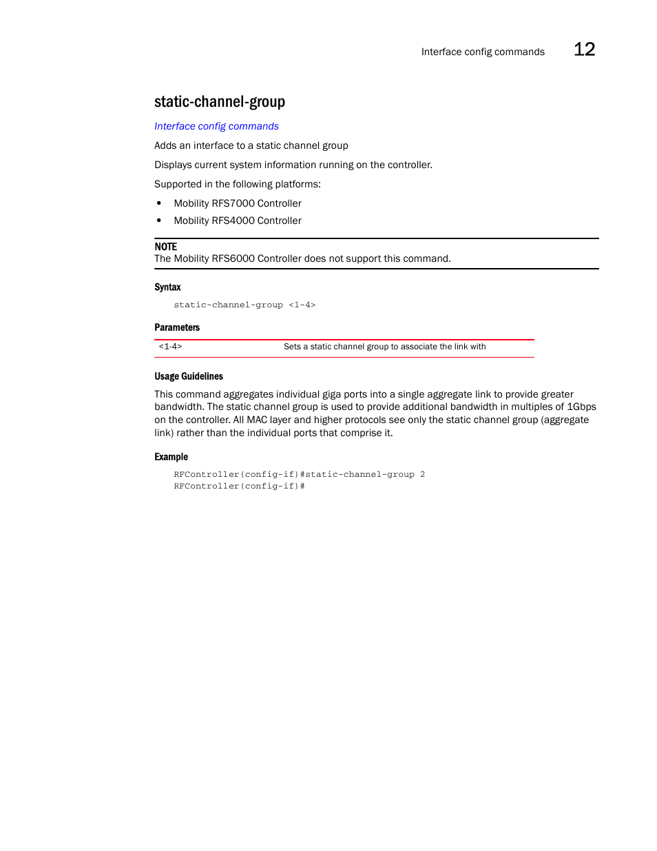 Static-channel-group, Static-channel-g roup | Brocade Communications Systems RFS6000 User Manual | Page 431 / 839