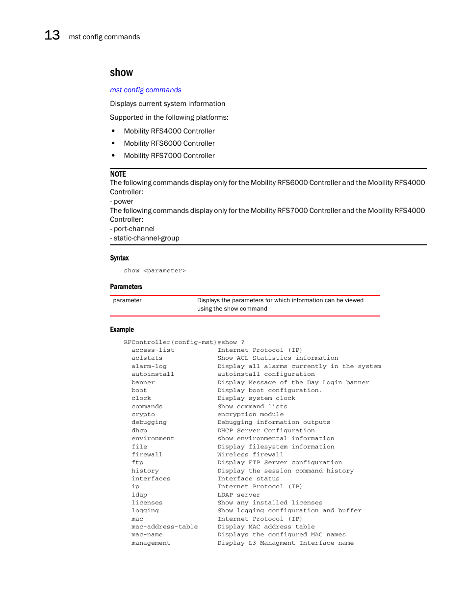 Show | Brocade Communications Systems RFS6000 User Manual | Page 448 / 839