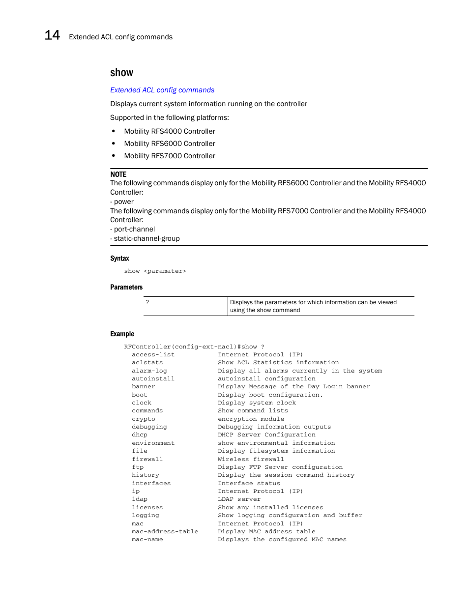 Show | Brocade Communications Systems RFS6000 User Manual | Page 470 / 839