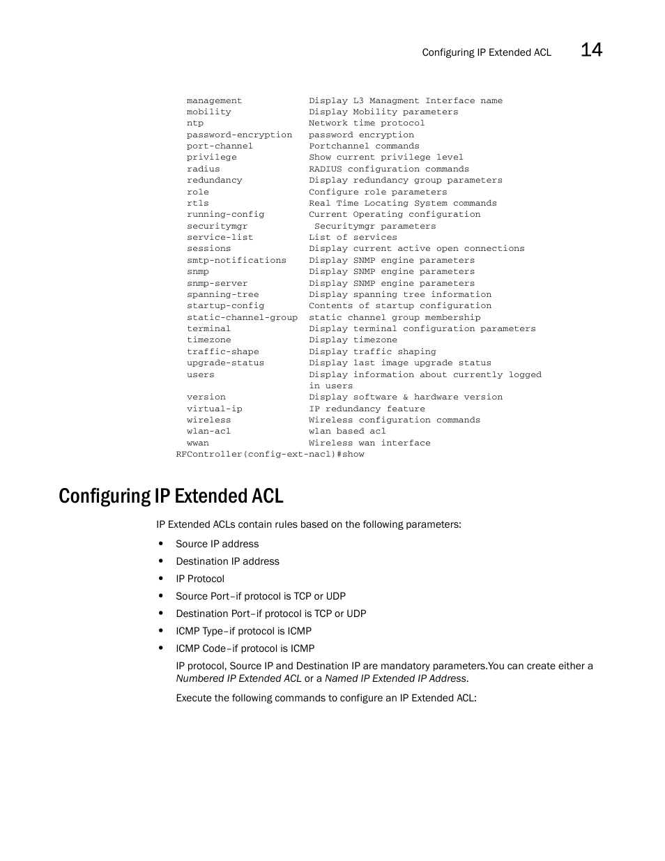 Configuring ip extended acl | Brocade Communications Systems RFS6000 User Manual | Page 471 / 839