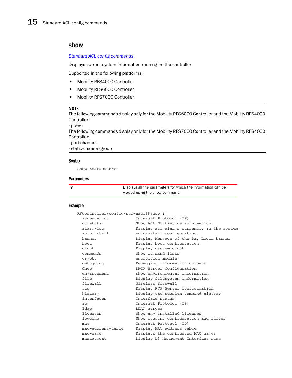 Show | Brocade Communications Systems RFS6000 User Manual | Page 486 / 839