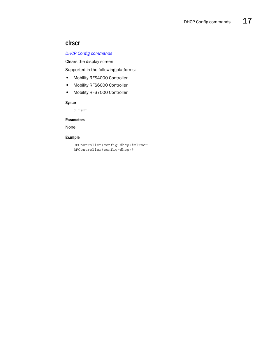 Clrscr | Brocade Communications Systems RFS6000 User Manual | Page 517 / 839