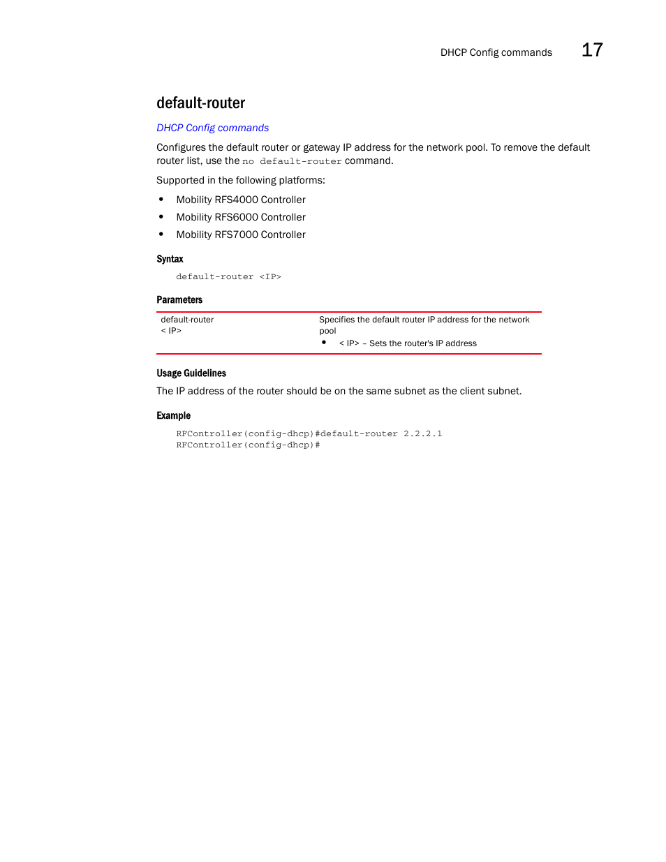 Default-router | Brocade Communications Systems RFS6000 User Manual | Page 519 / 839