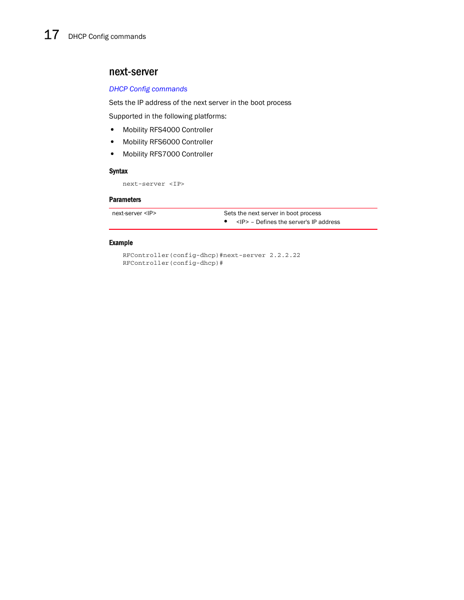 Next-server | Brocade Communications Systems RFS6000 User Manual | Page 532 / 839