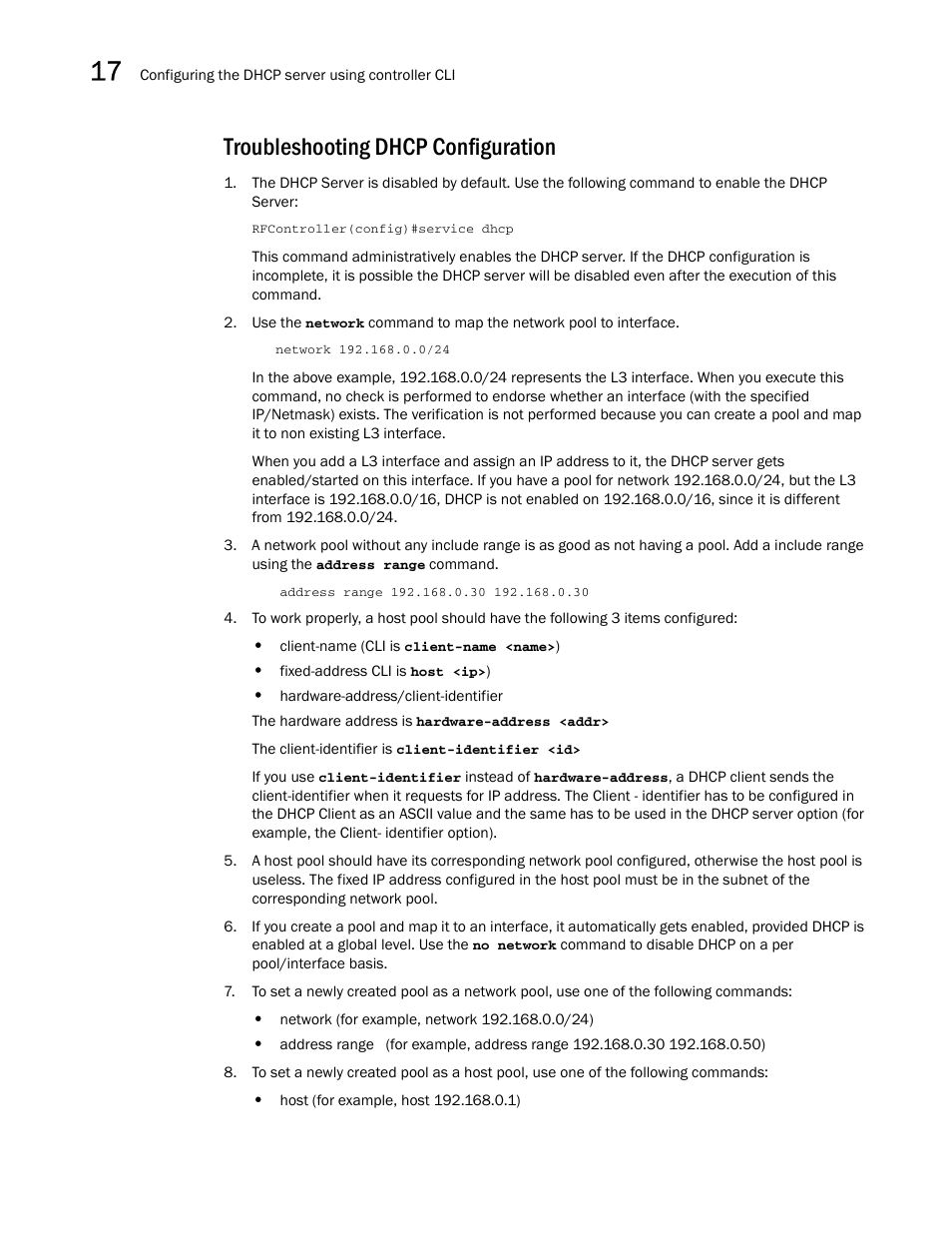 Troubleshooting dhcp configuration | Brocade Communications Systems RFS6000 User Manual | Page 542 / 839