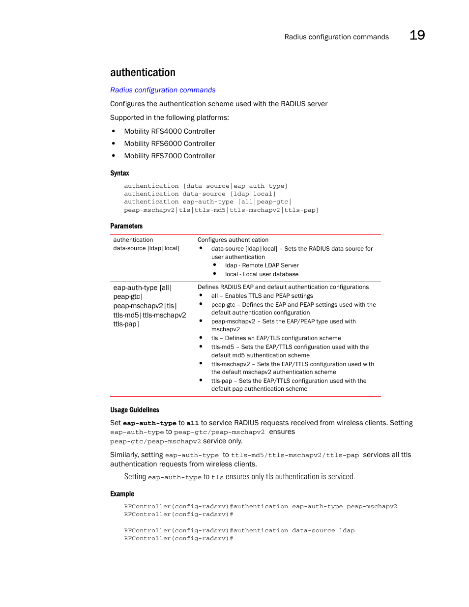 Authentication | Brocade Communications Systems RFS6000 User Manual | Page 559 / 839