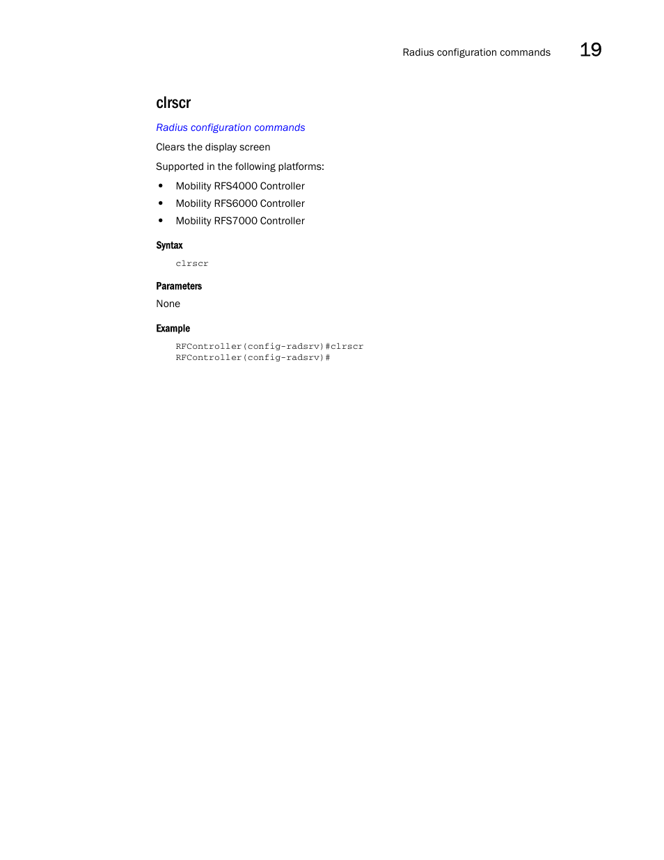 Clrscr | Brocade Communications Systems RFS6000 User Manual | Page 561 / 839