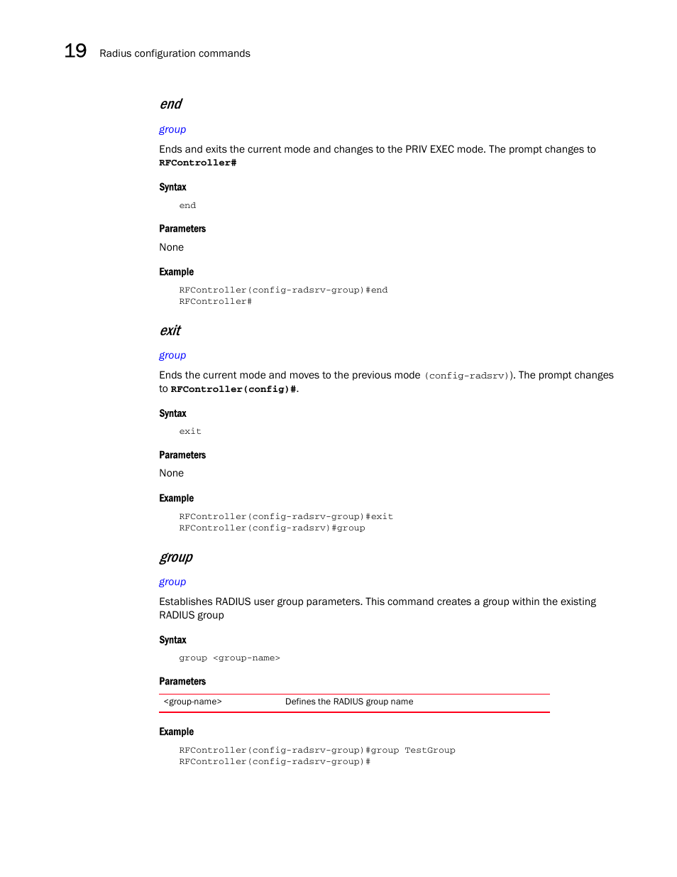 Exit, Group | Brocade Communications Systems RFS6000 User Manual | Page 566 / 839