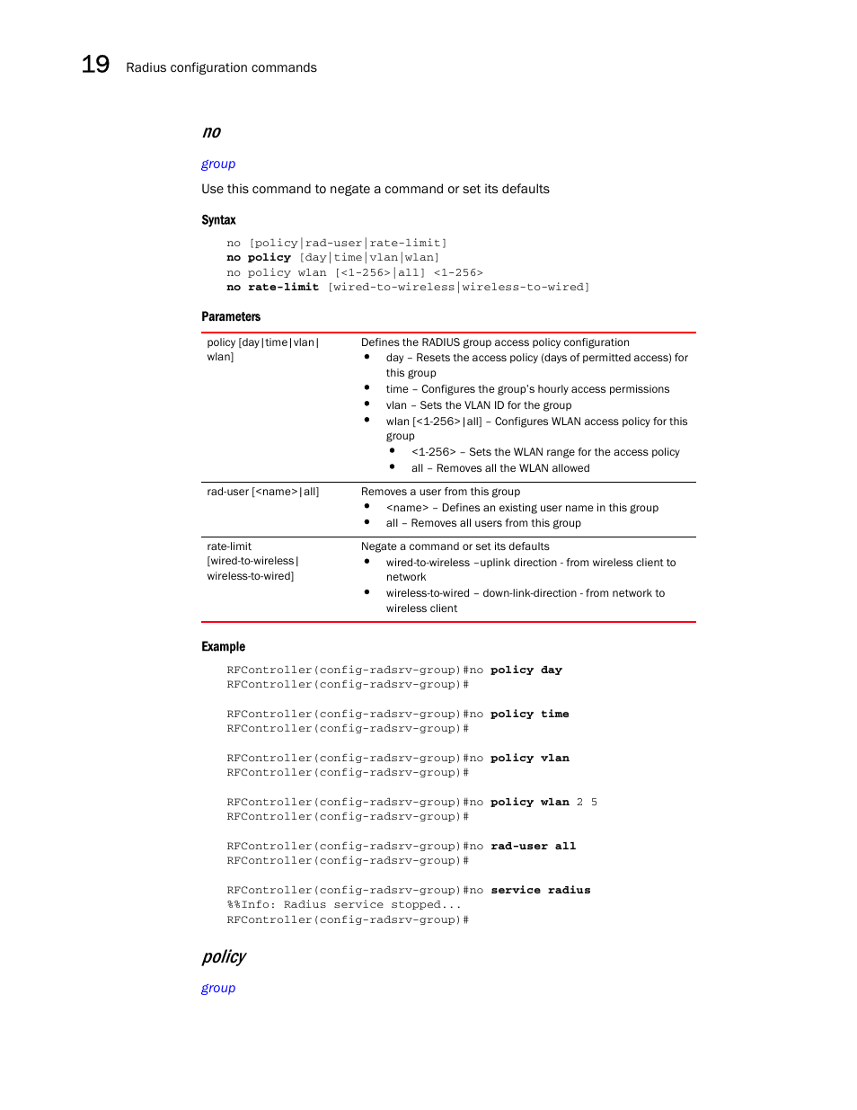 Policy | Brocade Communications Systems RFS6000 User Manual | Page 568 / 839