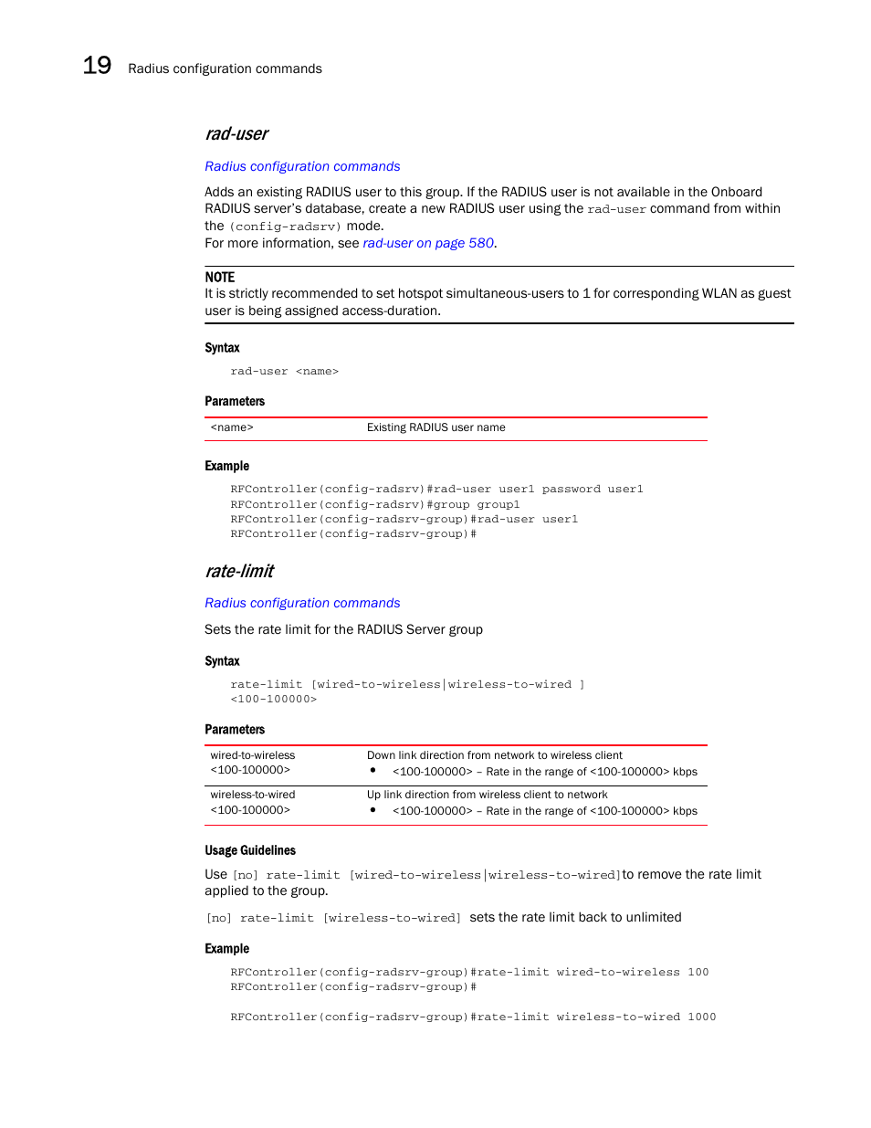 Rad-user, Rate-limit | Brocade Communications Systems RFS6000 User Manual | Page 570 / 839