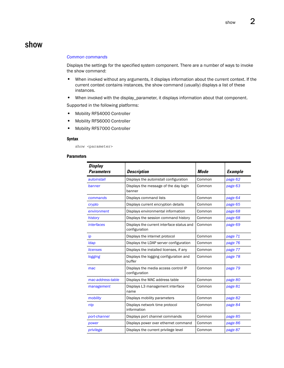 Show | Brocade Communications Systems RFS6000 User Manual | Page 61 / 839