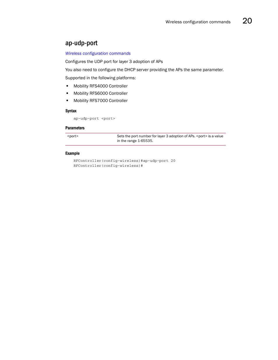 Ap-udp-port | Brocade Communications Systems RFS6000 User Manual | Page 611 / 839