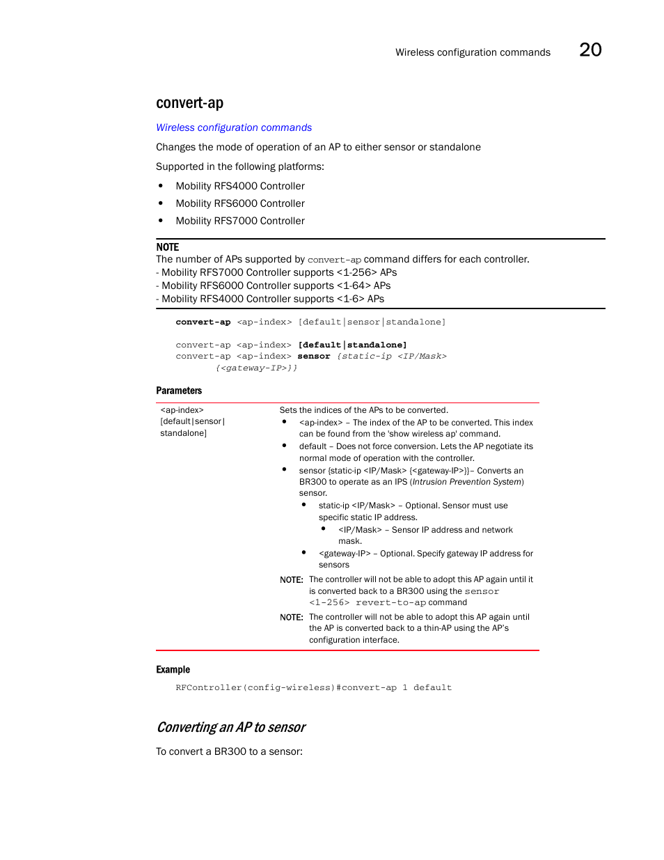 Convert-ap, Converting an ap to sensor | Brocade Communications Systems RFS6000 User Manual | Page 619 / 839