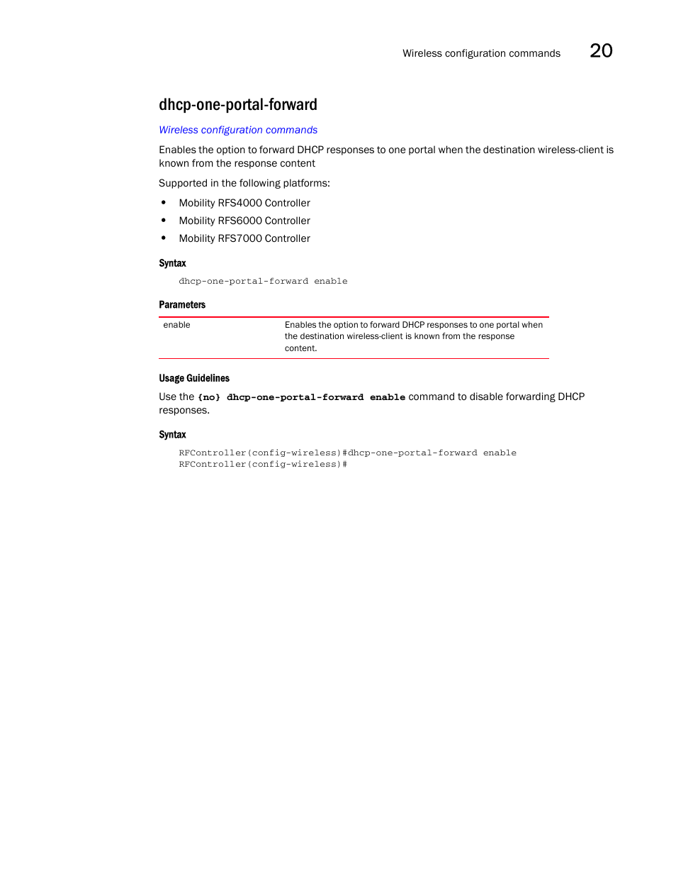 Dhcp-one-portal-forward | Brocade Communications Systems RFS6000 User Manual | Page 625 / 839