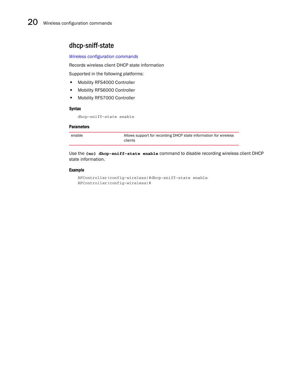 Dhcp-sniff-state | Brocade Communications Systems RFS6000 User Manual | Page 626 / 839