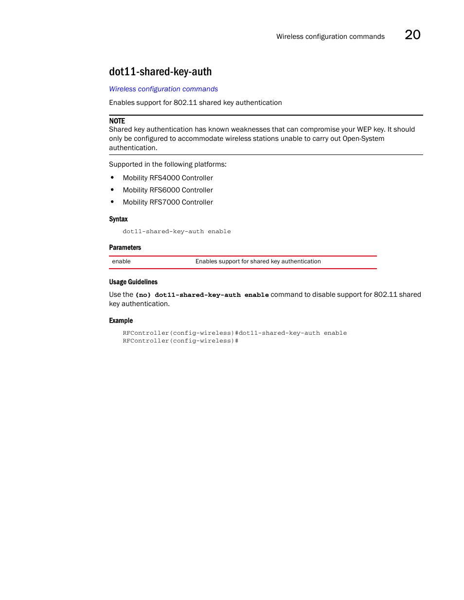 Dot11-shared-key-auth | Brocade Communications Systems RFS6000 User Manual | Page 627 / 839