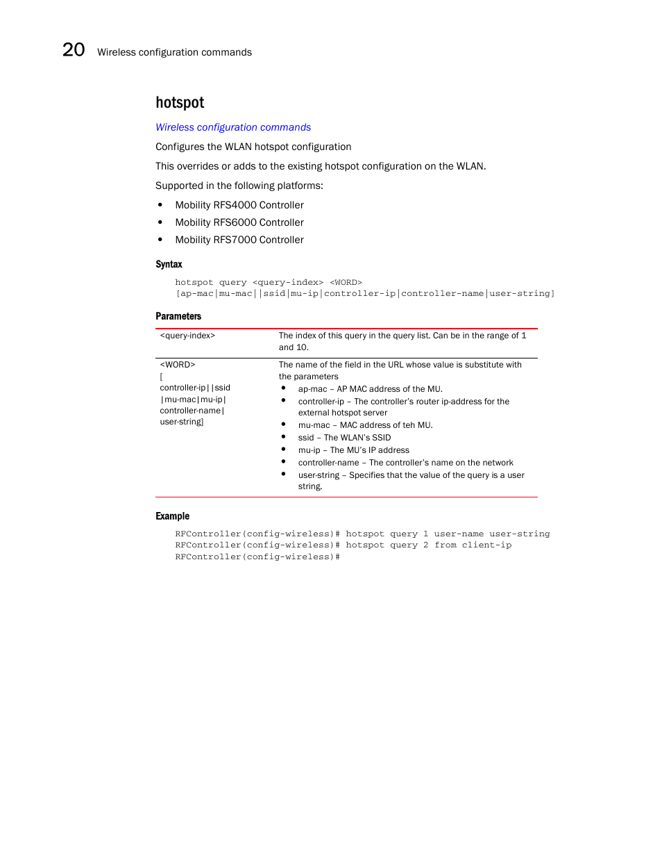 Hotspot | Brocade Communications Systems RFS6000 User Manual | Page 632 / 839