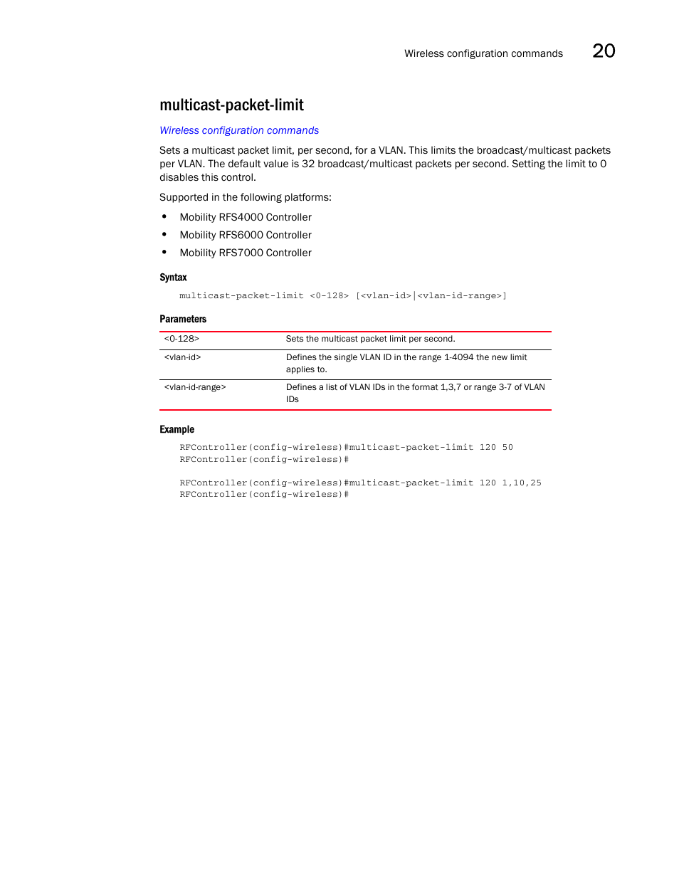 Multicast-packet-limit | Brocade Communications Systems RFS6000 User Manual | Page 639 / 839