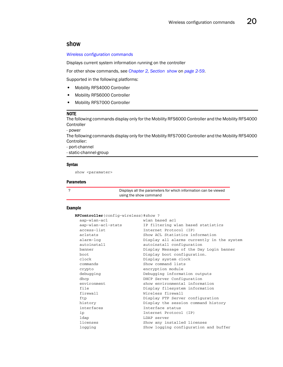 Show | Brocade Communications Systems RFS6000 User Manual | Page 673 / 839