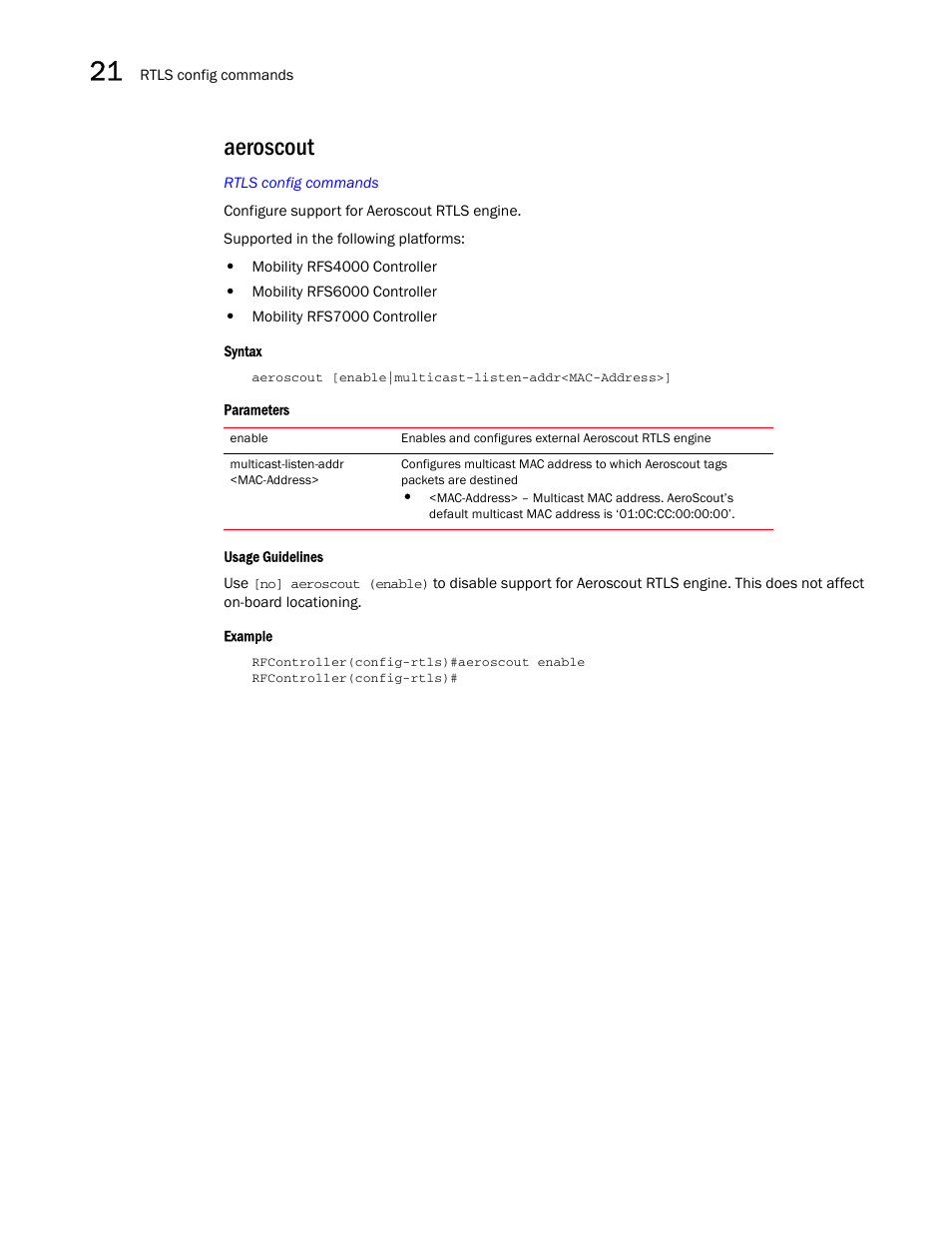 Aeroscout | Brocade Communications Systems RFS6000 User Manual | Page 708 / 839