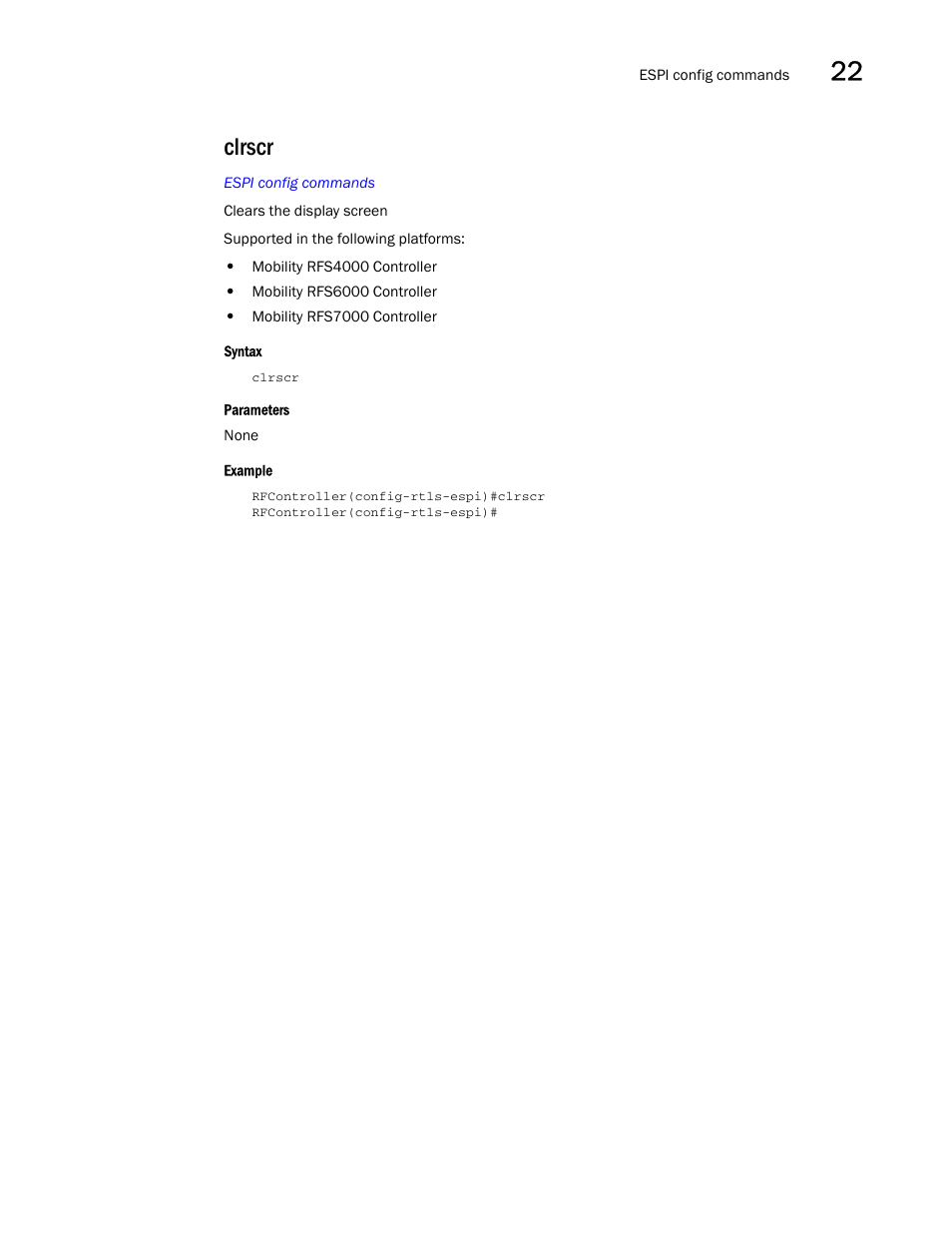 Clrscr | Brocade Communications Systems RFS6000 User Manual | Page 733 / 839