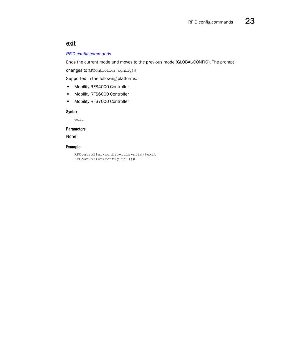 Exit | Brocade Communications Systems RFS6000 User Manual | Page 745 / 839