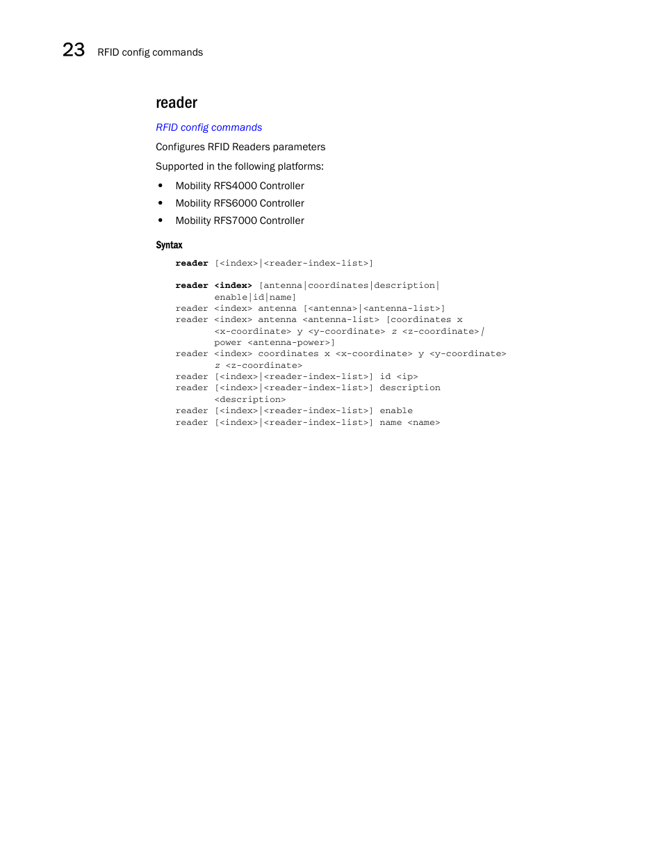 Reader | Brocade Communications Systems RFS6000 User Manual | Page 748 / 839