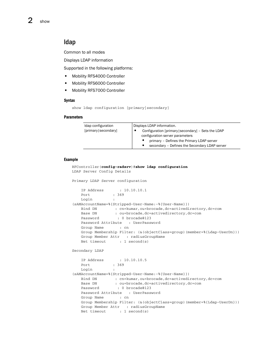 Ldap | Brocade Communications Systems RFS6000 User Manual | Page 78 / 839