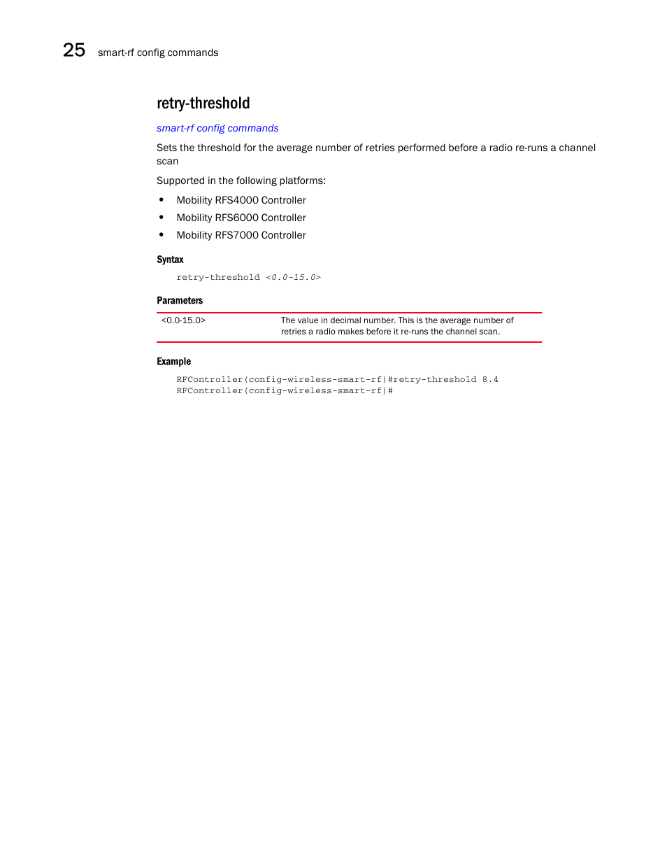 Retry-threshold | Brocade Communications Systems RFS6000 User Manual | Page 788 / 839