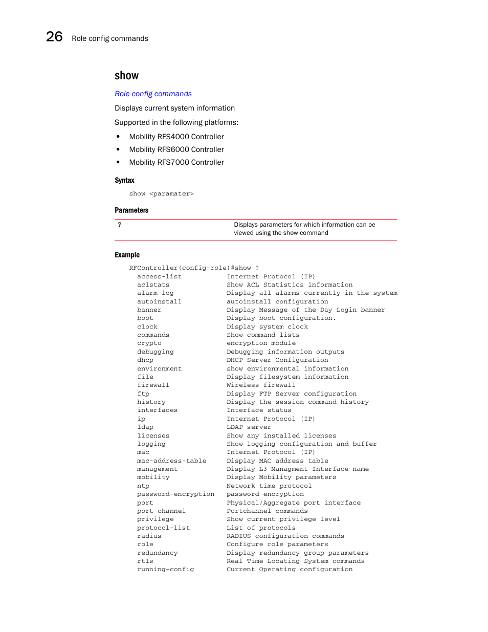 Show | Brocade Communications Systems RFS6000 User Manual | Page 818 / 839